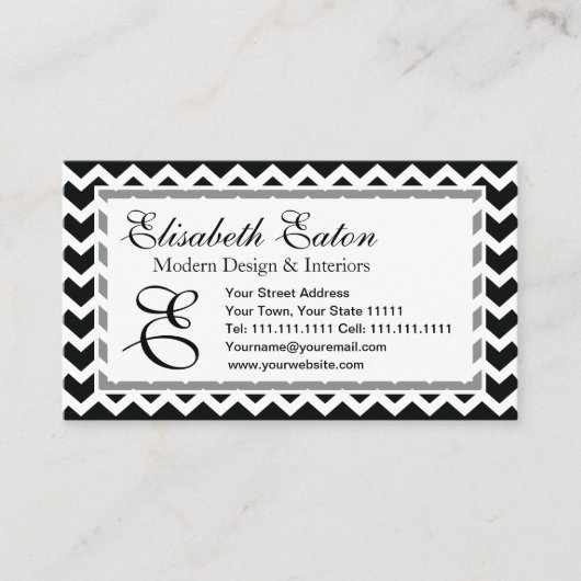 Zwart-wit Chevron Zig Zag Retro Elegance Visitekaartje (Voorkant)