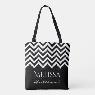 Zwart-wit chevron zig zag streep bruidsmeisjes tote bag