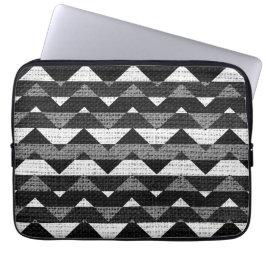 Zwart-wit Chevron Zigzag Burlap Jute Laptop Sleeve