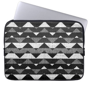 Zwart-wit Chevron Zigzag Burlap Jute Laptop Sleeve