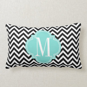 Zwart-wit Chevron Zigzag gepersonaliseerd Monogram Kussen