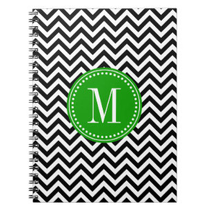 Zwart-wit Chevron Zigzag gepersonaliseerd Monogram Notitieboek