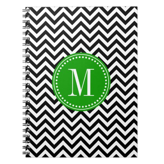 Zwart-wit Chevron Zigzag gepersonaliseerd Monogram Notitieboek (Voorkant)