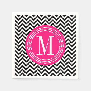 Zwart-wit Chevron Zigzag gepersonaliseerd monogram Servetten