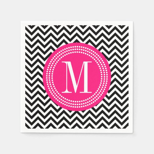 Zwart-wit Chevron Zigzag gepersonaliseerd monogram Servetten (Voorkant)
