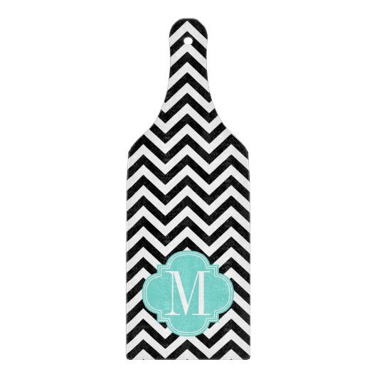 Zwart-wit Chevron Zigzag gepersonaliseerd Monogram Snijplank (Voorkant)
