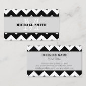 Zwart wit Chevron Zigzag Monogram #2 Visitekaartje (Voorkant / Achterkant)