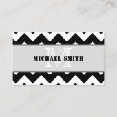 Zwart wit Chevron Zigzag Monogram #2 Visitekaartje (Voorkant)