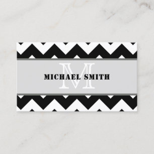 Zwart wit Chevron Zigzag Monogram #2 Visitekaartje