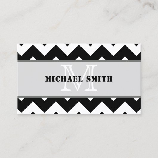 Zwart wit Chevron Zigzag Monogram #2 Visitekaartje (Voorkant)