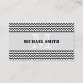 Zwart wit Chevron Zigzag Monogram Visitekaartje (Voorkant)