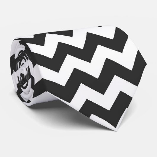 Zwart-wit Chevron Zigzag Pattern Stropdas (Opgerold)