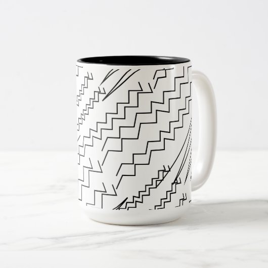 Zwart-wit Chevron Zigzag Stripes Tweekleurige Koffiemok (Voorkant rechts)