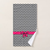 Zwart-wit chevronpatroon met roze strik bad handdoek (Handdoek)