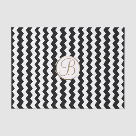 Zwart-wit chevronprint-monogramletter initiaal tissuepapier (Voorkant)
