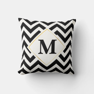Zwart-wit Chevrons Monogram Kussen