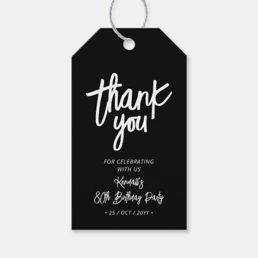 Zwart & Wit | Chic 80th Birthday Party Dank u Cadeaulabel (Voorkant)
