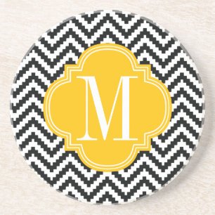 Zwart-wit Chic Aztec Chevron Monogrammed Zandsteen Onderzetter