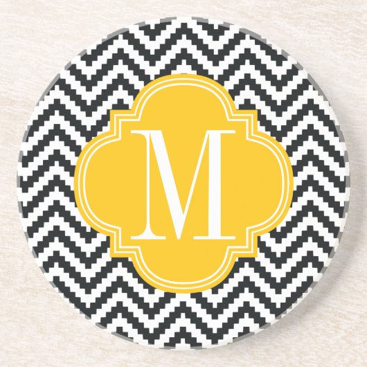 Zwart-wit Chic Aztec Chevron Monogrammed Zandsteen Onderzetter (Voorkant)