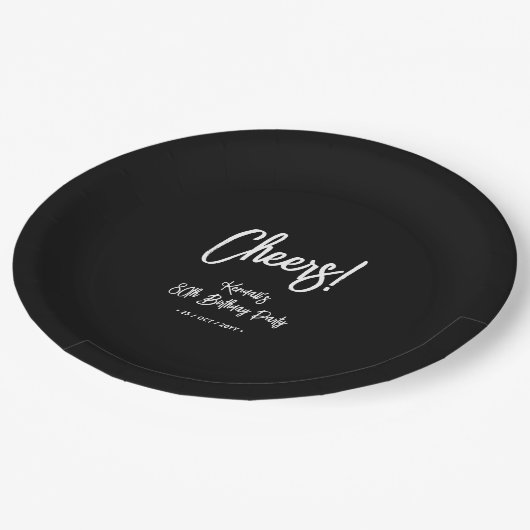 Zwart & Wit | Chic Cheers 80ste verjaardagsfeestje Papieren Bordje (Gekanteld)