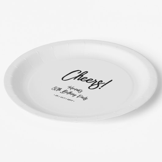 Zwart & Wit | Chic Cheers 80ste verjaardagsfeestje Papieren Bordje (Gekanteld)