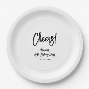 Zwart & Wit Chic Cheers 80ste verjaardagsfeestje Papieren Bordje