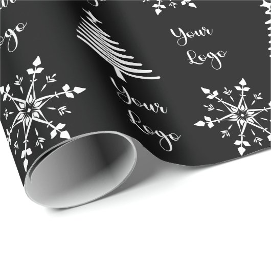 Zwart-Wit Chic Kerstboom Retail Aangepast Logo Cadeaupapier (Rol Hoek)