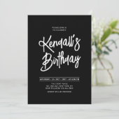 Zwart & Wit Chic Lettertype Verjaardagsfeestje Kaart (Staand voorkant)