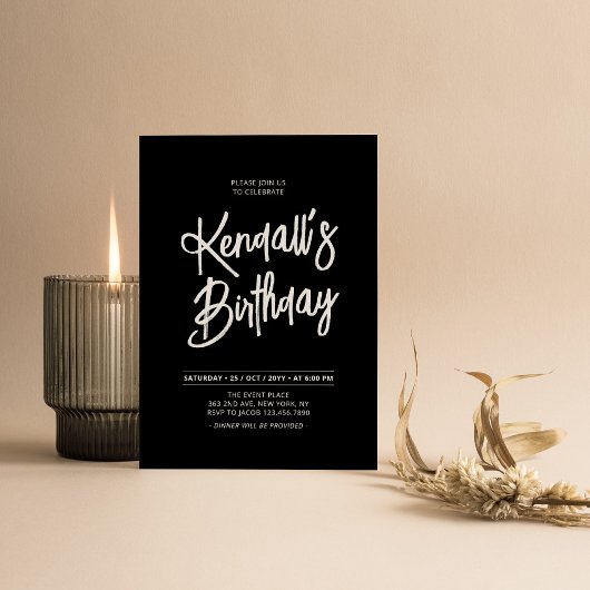 Zwart & Wit Chic Lettertype Verjaardagsfeestje Kaart