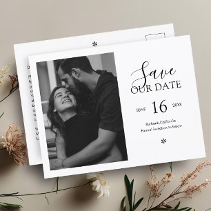 Zwart & Wit   Chic Minimal De datumfoto opslaan Briefkaart