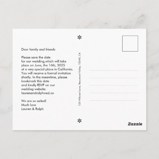 Zwart & Wit | Chic Minimal De datumfoto opslaan Briefkaart (Achterkant)