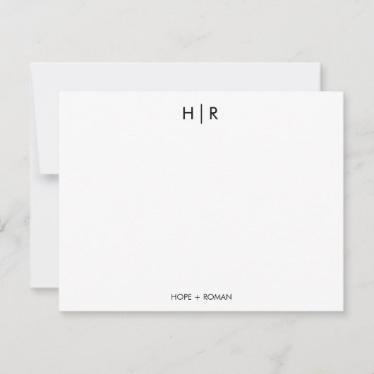 Zwart Wit Chic Minimal Modern Monogram Note Kaart (Voorkant)
