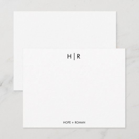 Zwart Wit Chic Minimal Modern Monogram Note Kaart (Voorkant / Achterkant)