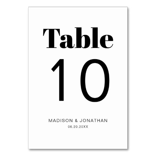 Zwart Wit Chic Minimalistische Trouwtafel Nummer Kaart (Voorkant)