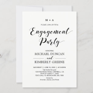 Zwart-wit   Chic Modern Engagement Party Kaart