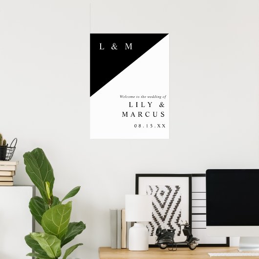 Zwart-wit Chic Monogram Huwelijk Welkom Teken Poster (Thuiskantoor)