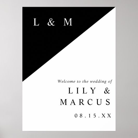 Zwart-wit Chic Monogram Huwelijk Welkom Teken Poster (Voorkant)