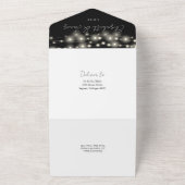 Zwart-wit Chic Script String Lights bruiloft All In One Uitnodiging (Buitenkant)