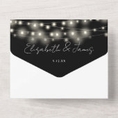 Zwart-wit Chic Script String Lights bruiloft All In One Uitnodiging (Achterkant)