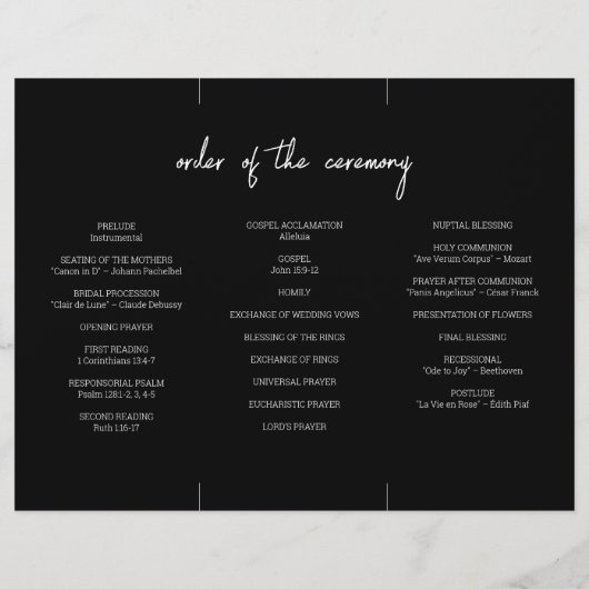 Zwart-wit Chic Script Trifold Wedding Programma Flyer (Achterkant)