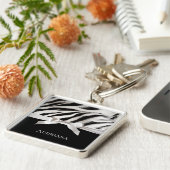 Zwart Wit Chic Zebra Print Bow Sleutelhanger (Zijkant)