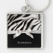 Zwart Wit Chic Zebra Print Bow Sleutelhanger (Voorkant)