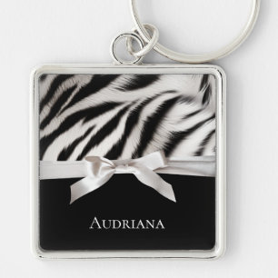 Zwart Wit Chic Zebra Print Bow Sleutelhanger