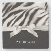 Zwart Wit Chic Zebra Print Bow Stenen Onderzetter (Voorkant)