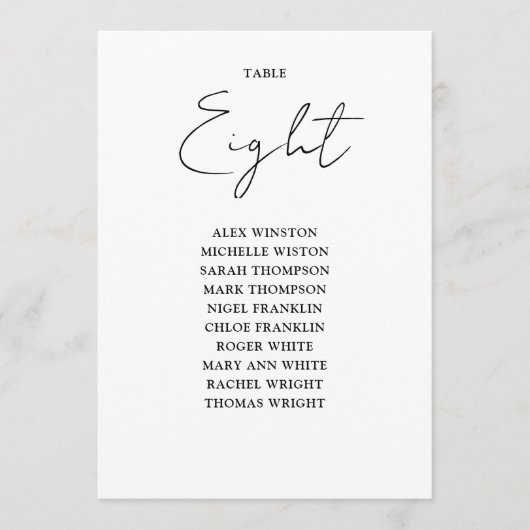 Zwart-wit Chic Zitting Grafiek Tafelnummer (Voorkant)