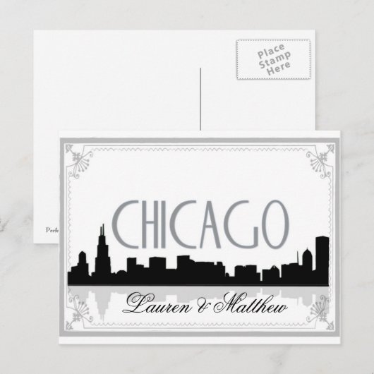 Zwart-wit Chicago skyline Briefkaart (Voorkant / Achterkant)