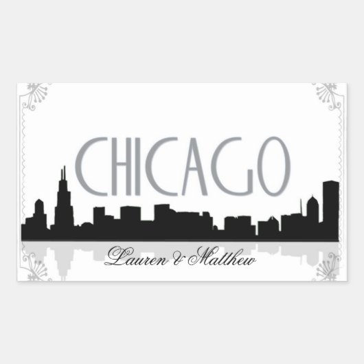 Zwart-wit Chicago skyline Rechthoekige Sticker (Voorkant)