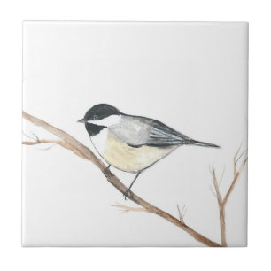 Zwart Wit Chickadee Vogel Wildlife Waterverf Tegeltje
