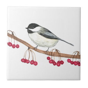 Zwart Wit Chickadee Vogel Wildlife Waterverf Tegeltje