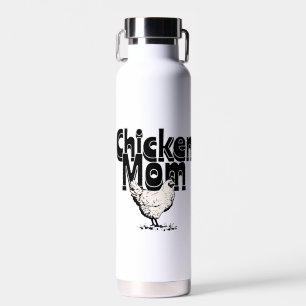Zwart-wit  Chicken Mom gepersonaliseerd Waterfles